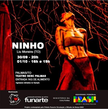 O espetáculo Ninho terá três apresentações  Sesc Palmas nos dias 30/09 e 01/10