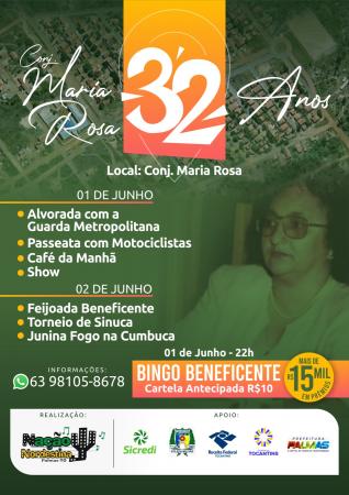 Aniversário do bairro Maria Rosa: comemoração acontece nos dias 01 e 02 de junho